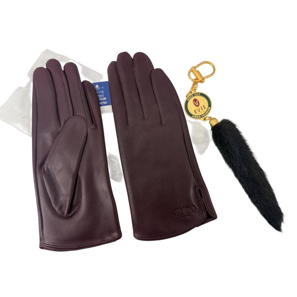 Jindo Fashion Burgundy Leather Gloves Size 44 Made in Korea